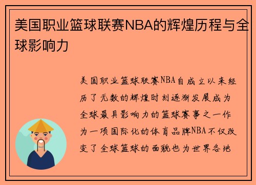 美国职业篮球联赛NBA的辉煌历程与全球影响力